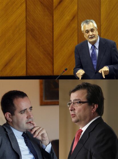 Los secretarios generales del PSOE de Andalucía, José Antonio Griñán; de la Comunidad Valenciana, Jorge Alarte; y de Extremadura, Guillermo Fernández Vara.