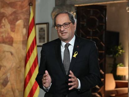 El president Quim Torra, en l'enregistrament del missatge institucional per la Diada.