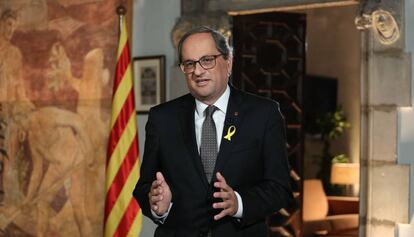 El president Quim Torra, en l'enregistrament del missatge institucional per la Diada.