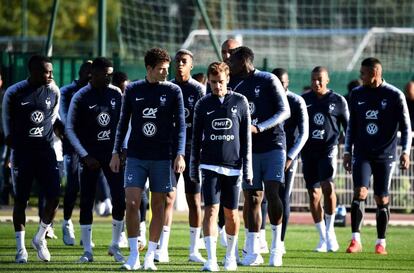 Griezmann, durante un entrenamiento con Francia este lunes.