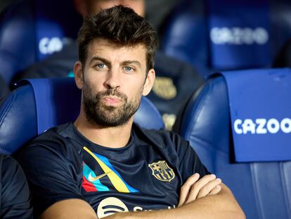 El jugador del FC Barcelona Gerard Piqué, durante el partido que enfrentó a este equipo y al Real Sociedad, el pasado 21 de agosto en San Sebastián