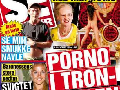 EL TRONO 'SEXY'. Portada del último número de la revista danesa <i>Se og Hør,</i> en la que aparecen unas fotos de una actriz porno retratada en varias posturas en el salón del trono.