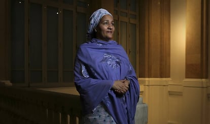 La vicesecretaria general de la ONU, Amina Mohammed, en el Ayuntamiento de Madrid.