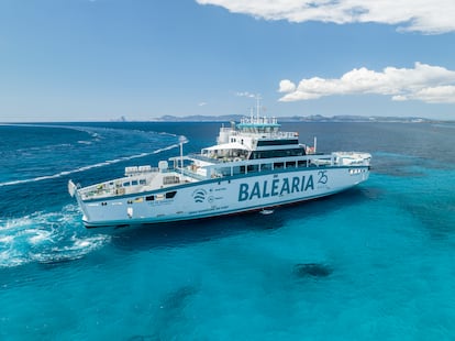 Cap de Barbaria electric ferry, from the Spanish company Baleària, which links Ibiza with Formentera. 