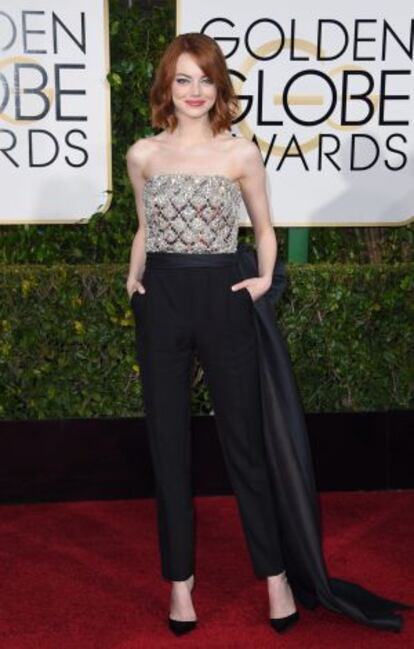 Emma Stone, con su comentado estilismo, en los pasados Globos de Oro.