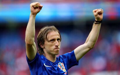 Modric celebra la victoria ante Turqu&iacute;a.