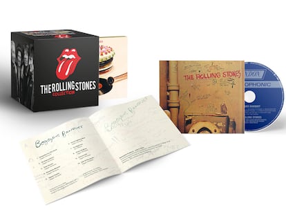 Bodegón de la colección 'Rolling Stones' con el disco 'Beggars Banquet'.