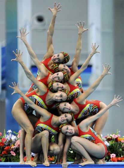 El equipo español de natación sincronizada, en los Juegos Olímpicos de Pekín.