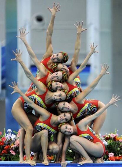 El equipo español de natación sincronizada, en  los Juegos Olímpicos de Pekín.