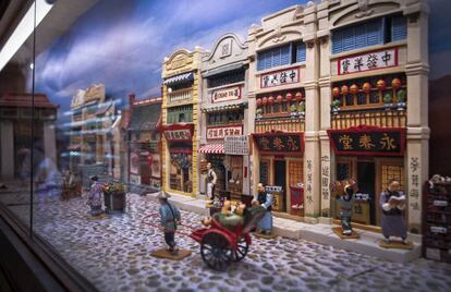 Una calle china en la exposici&oacute;n sobre la Ruta de la Seda de L&#039;Iber, Museo de los Soldaditos de Plomo de Valencia.