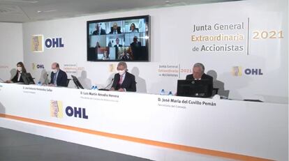 Captura de pantalla de la junta de OHL, transmitida este viernes por videoconferencia.