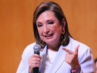 Xóchitl Gálvez habla durante un acto de campaña en Ciudad de México, el 3 de abril de 2024.