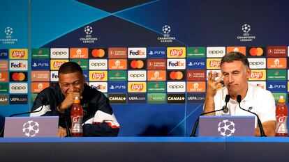 Kylian Mbappe y Christophe Galtier, en la rueda de prensa del lunes.