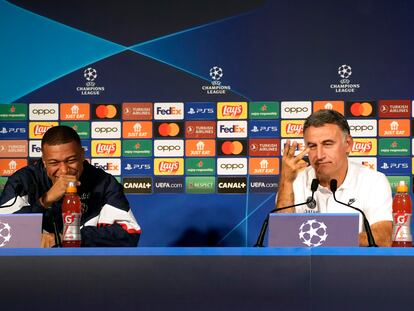 Kylian Mbappe y Christophe Galtier, en la rueda de prensa del lunes.