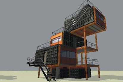 Prototipo del arquitecto sevillano Santiago Cirugeda para APTM realizados con estructuras tipo andamio que pueden conectarse entre sí.