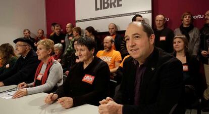 Los imputados en el sumario 04/08 en la rueda de prensa que han ofrecido este jueves en San Sebastián.