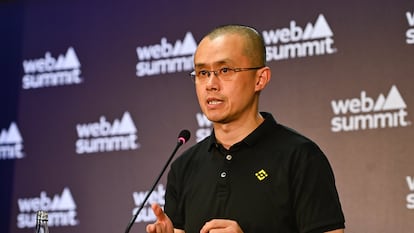 Lisbon , Portugal - 2 November 2022; Changpeng Zhao, Co-Founder & CEO, Binance, at Media Village during day one of Web Summit 2022 at the Altice Arena in Lisbon, Portugal. (Photo By Ben McShane/Sportsfile for Web Summit via Getty Images)