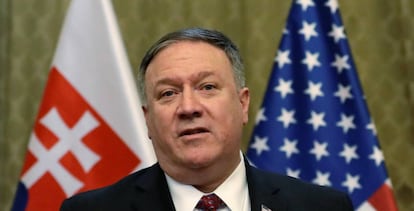 El secretario de Estado de EE UU, Mike Pompeo, el martes en Bratislava (Eslovaquia). 