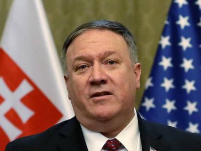 El secretario de Estado de EE UU, Mike Pompeo, el martes en Bratislava (Eslovaquia). 