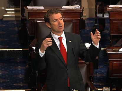 Rand Paul, durante su discurso de 13 horas. 