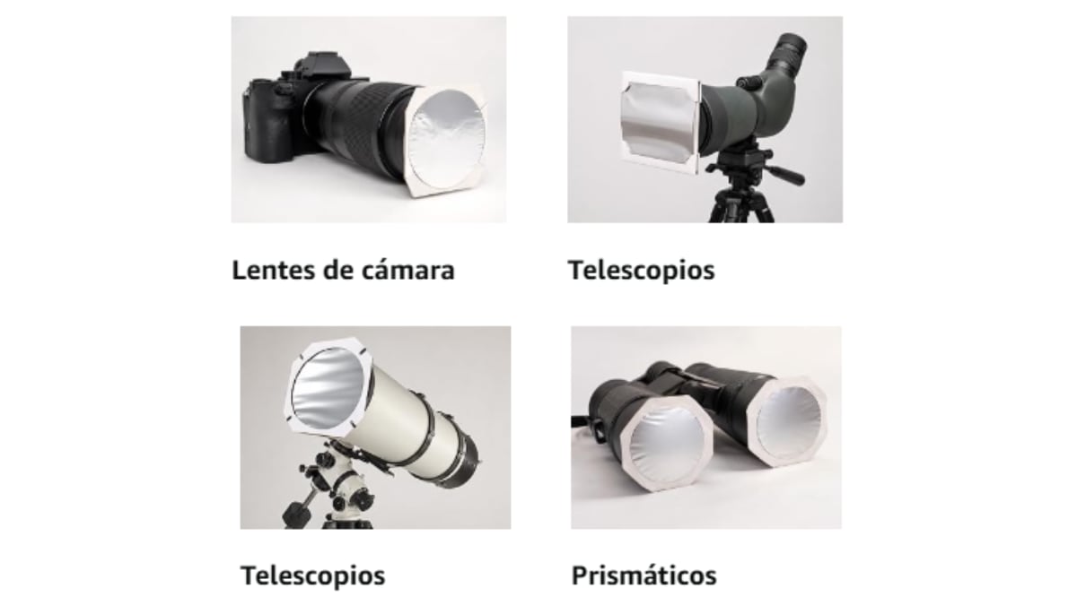 Se puede usar en prismáticos, telescopios y cámaras fotográficas.