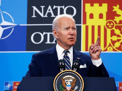 DVD 1113 (30/06/22) El presidente de los Estados Unidos, Joe Biden, durante su discurso en la Cumbre de la OTAN en Madrid Foto de Luis SEvillano