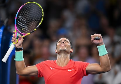 Nadal celebra la victoria contra Kubler, este jueves en Brisbane.