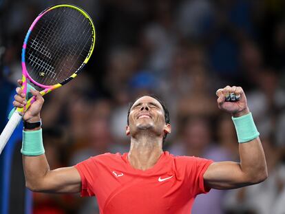 Nadal celebra la victoria contra Kubler, este jueves en Brisbane.