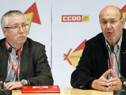 Ignacio Fern&aacute;ndez Toxo y Joan Carles Gallego, en el X Congreso de Comisiones Obreras de Catalu&ntilde;a.