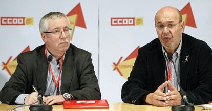 Ignacio Fernández Toxo y Joan Carles Gallego, en el X Congreso de Comisiones Obreras de Cataluña.