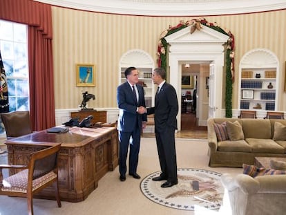 Romney y Obama en el Despacho Oval. 