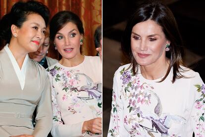 La reina con la primera dama china Peng Liyuan en noviembre y ayer en la entrega de medallas de la Cruz Roja en Zaragoza.