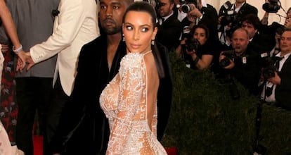 Kim Kardashian, en un vestido de Roberto Cavalli.