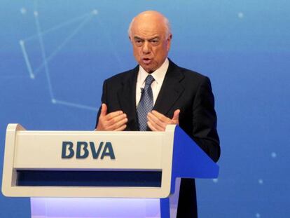 Francisco González, presidente del BBVA, en la junta de accionistas del banco.