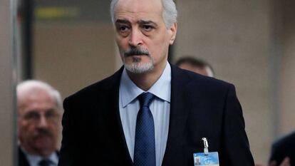 El negociador jefe del régimen sirio, Bachar Al Jaafari, en Ginebra.