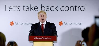 El exalcalde de Londres, Boris Johnson, haciendo campa&ntilde;a a favor del &lsquo;brexit&rsquo;.