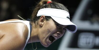 Muguruza celebra su triunfo contra Kvitova.