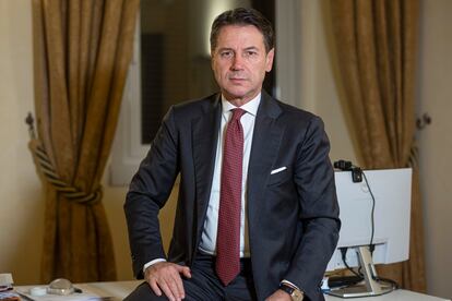 Giuseppe Conte, el viernes en la sede del Movimiento 5 Estrellas en Roma.