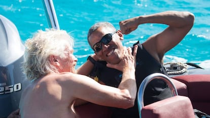 Barack Obama y Richard Branson en la isla Mosquito. 