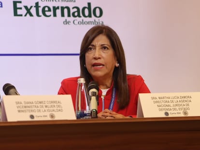 Martha Lucía Zamora durante una conferencia en la Universidad del Externado, en octubre.