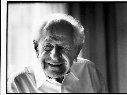 El fil&oacute;sofo austriaco Karl Popper, en 1990 en Barcelona.