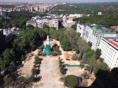 Obras de remodelación de Plaza España de Madrid.