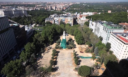 Obras de remodelación de Plaza España de Madrid.