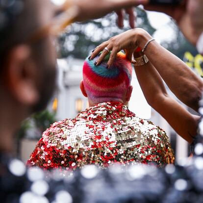 Revelers attend a march through Paulista Avenue to celebrate LGBTQ+ rights during the annual Pride parade, in Sao Paulo, Brazil June 19, 2022. REUTERS/Carla Carniel