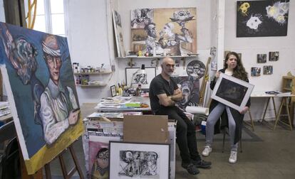 Los artista Sebastián Margulis y Cristina Jaen en el taller La Nona.