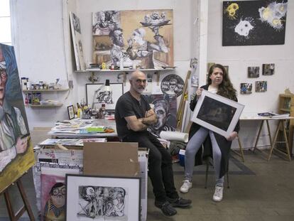 Los artista Sebastián Margulis y Cristina Jaen en el taller La Nona.