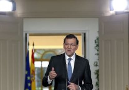 El presidente del Gobierno, Mariano Rajoy, durante la conferencia de prensa que ofreci&oacute; en el Palacio de la Moncloa tras la &uacute;ltima reuni&oacute;n del a&ntilde;o del Consejo de Ministros