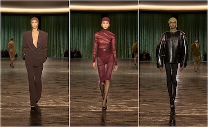 Tres de las propuestas de la nueva colección de Saint Laurent, presentada en la semana de la moda de París.