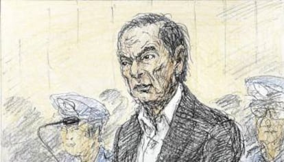 Dibujo de Carlos Ghosn en el tribunal que le juzga, ayer.