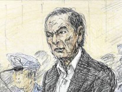 Dibujo de Carlos Ghosn en el tribunal que le juzga, ayer.